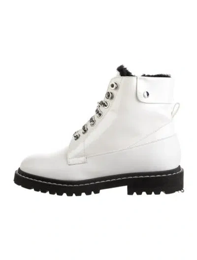 Pre-owned Jimmy Choo Leather Colorblock Pattern Combat Boots In White
