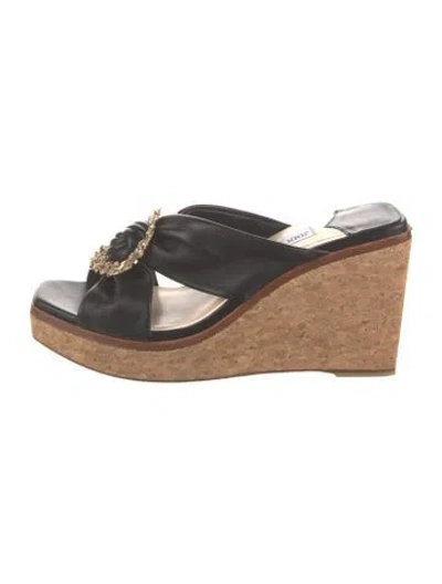 Pre-owned Jimmy Choo Leather Colorblock Pattern Espadrilles In Black