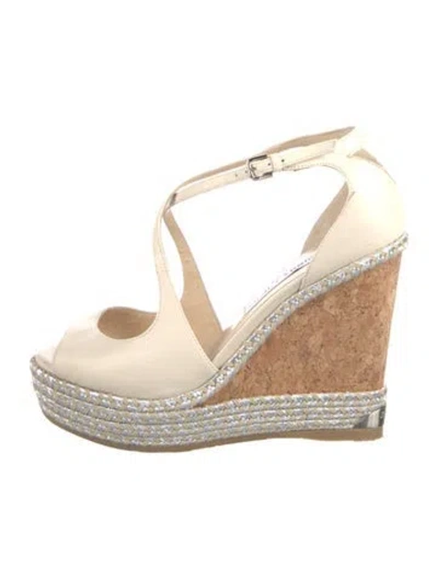Pre-owned Jimmy Choo Leather Colorblock Pattern Espadrilles In Neutral