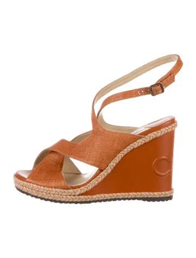 Pre-owned Jimmy Choo Leather Colorblock Pattern Espadrilles In Orange