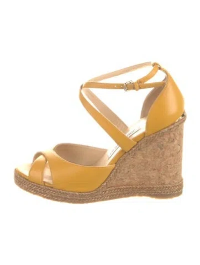 Pre-owned Jimmy Choo Leather Colorblock Pattern Espadrilles In Yellow
