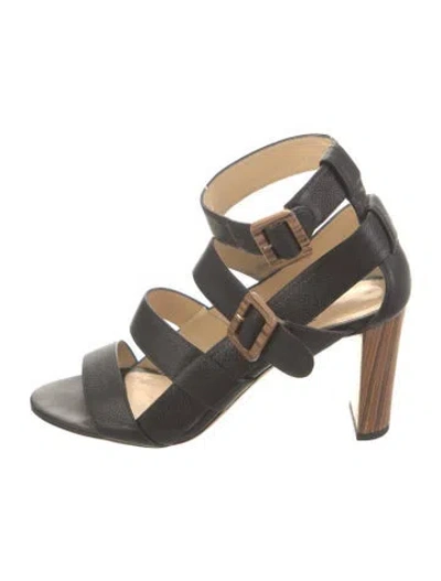 Pre-owned Jimmy Choo Leather Colorblock Pattern Gladiator Sandals In Black