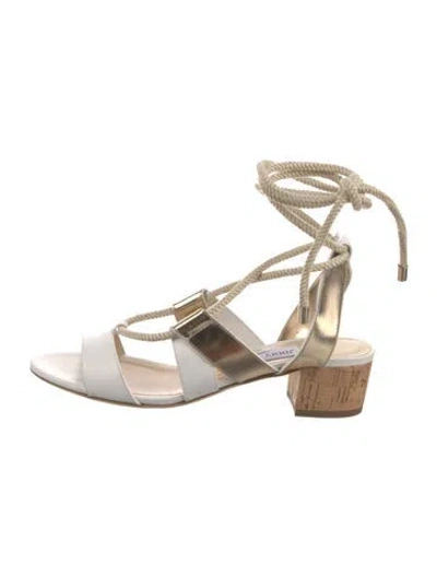 Pre-owned Jimmy Choo Leather Colorblock Pattern Gladiator Sandals In White