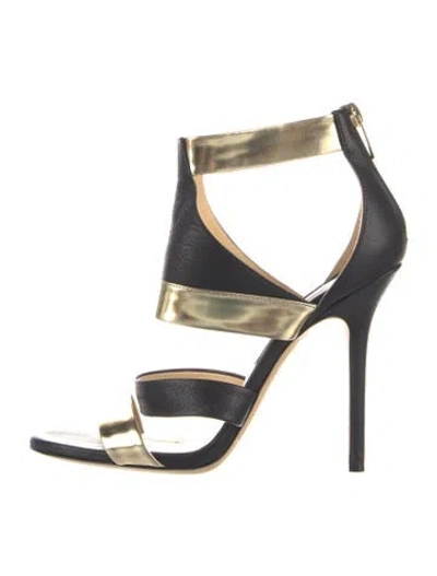 Pre-owned Jimmy Choo Leather Colorblock Pattern Sandals In Black