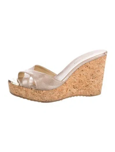 Pre-owned Jimmy Choo Leather Colorblock Pattern Slides In Neutral