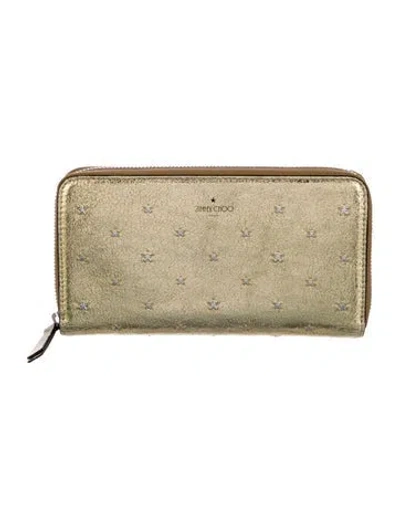 Pre-owned Jimmy Choo Leather Continental Wallet In Gold