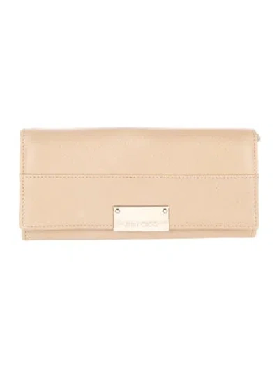 Pre-owned Jimmy Choo Leather Continental Wallet In Neutral