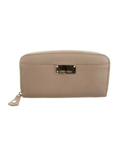 Pre-owned Jimmy Choo Leather Continental Wallet In Neutrals