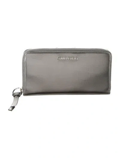 Pre-owned Jimmy Choo Leather Continental Wallet In Silver