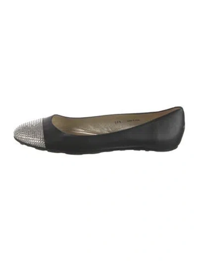 Pre-owned Jimmy Choo Leather Crystal Embellishments Ballet Flats In Black