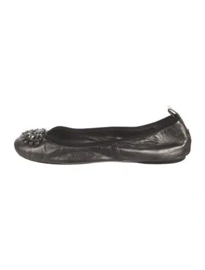 Pre-owned Jimmy Choo Leather Crystal Embellishments Ballet Flats In Metallic