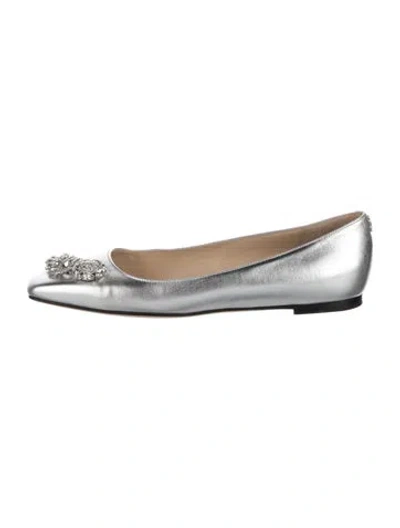 Pre-owned Jimmy Choo Leather Crystal Embellishments Ballet Flats In Silver
