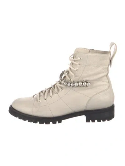 Pre-owned Jimmy Choo Leather Crystal Embellishments Combat Boots