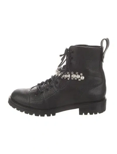 Pre-owned Jimmy Choo Leather Crystal Embellishments Combat Boots In Black