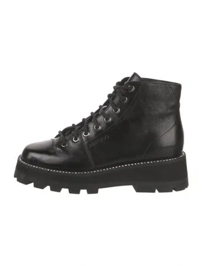 Pre-owned Jimmy Choo Leather Crystal Embellishments Combat Boots In Black