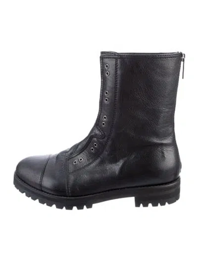 Pre-owned Jimmy Choo Leather Crystal Embellishments Combat Boots In Black