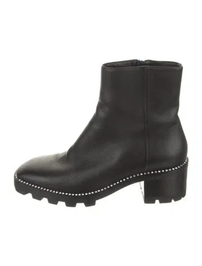 Pre-owned Jimmy Choo Leather Crystal Embellishments Combat Boots In Black