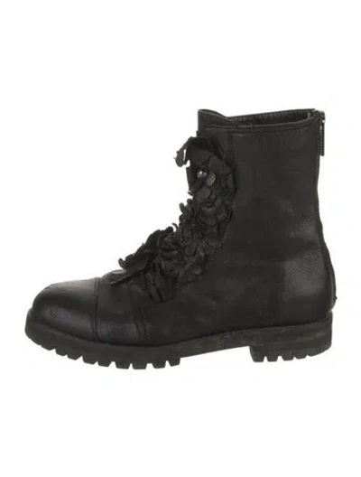 Pre-owned Jimmy Choo Leather Crystal Embellishments Combat Boots In Black