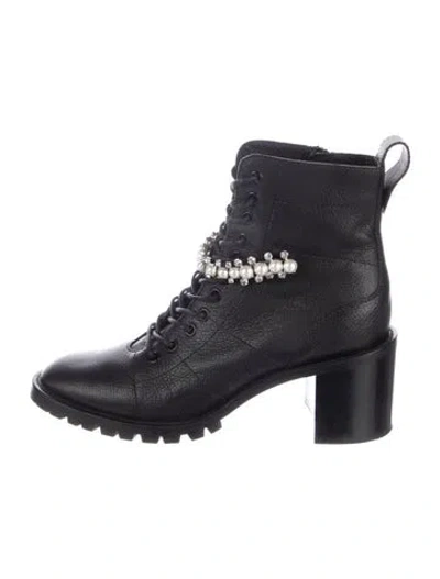 Pre-owned Jimmy Choo Leather Crystal Embellishments Combat Boots In Black