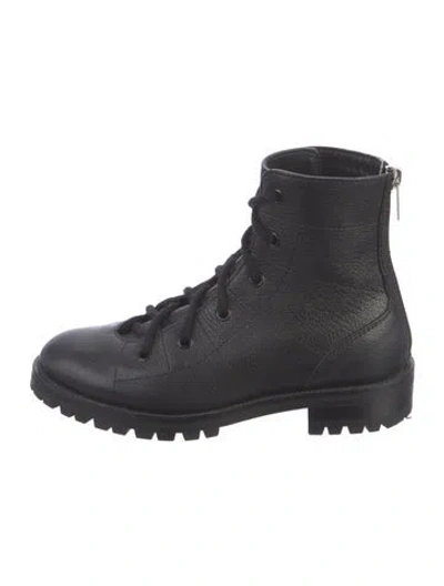 Pre-owned Jimmy Choo Leather Crystal Embellishments Combat Boots In Black