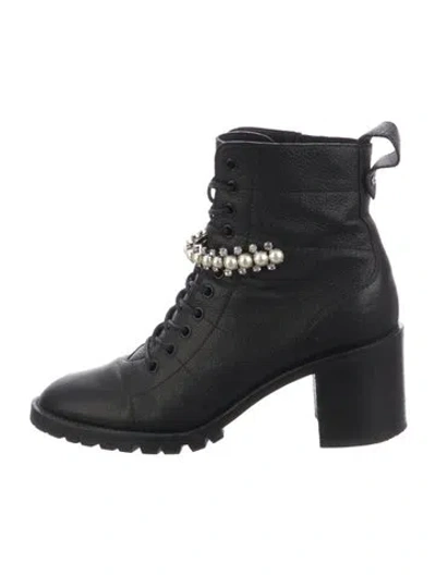 Pre-owned Jimmy Choo Leather Crystal Embellishments Combat Boots In Black