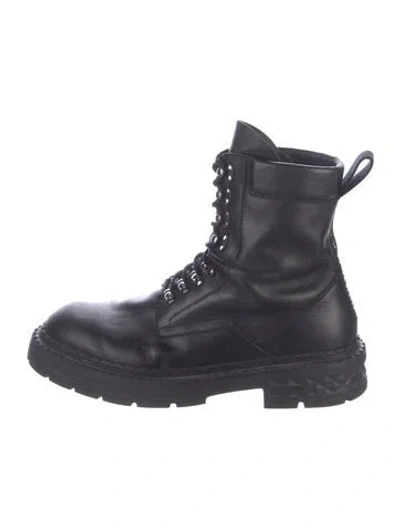 Pre-owned Jimmy Choo Leather Crystal Embellishments Combat Boots In Black