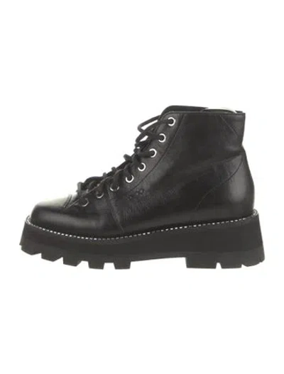 Pre-owned Jimmy Choo Leather Crystal Embellishments Combat Boots In Black