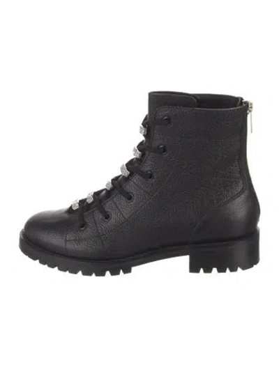 Pre-owned Jimmy Choo Leather Crystal Embellishments Combat Boots In Black