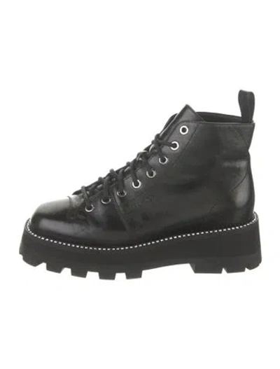 Pre-owned Jimmy Choo Leather Crystal Embellishments Combat Boots In Black