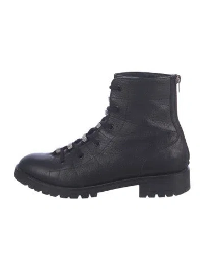 Pre-owned Jimmy Choo Leather Crystal Embellishments Combat Boots In Blue