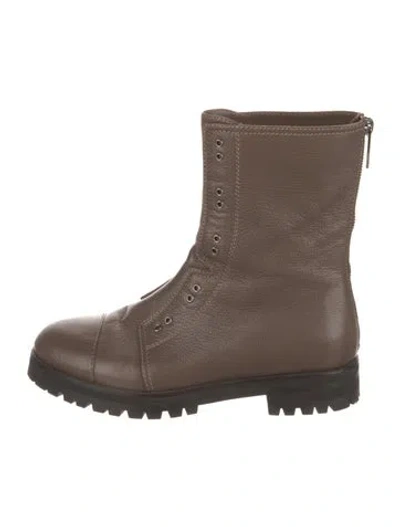 Pre-owned Jimmy Choo Leather Crystal Embellishments Combat Boots In Brown