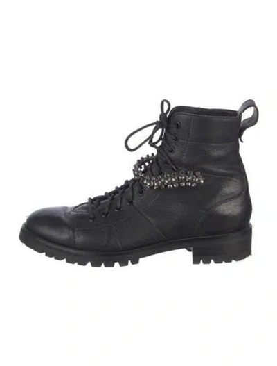 Pre-owned Jimmy Choo Leather Crystal Embellishments Combat Boots In Multi