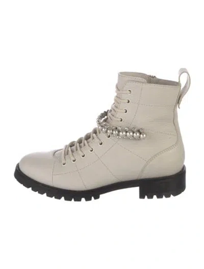Pre-owned Jimmy Choo Leather Crystal Embellishments Combat Boots In Neutral