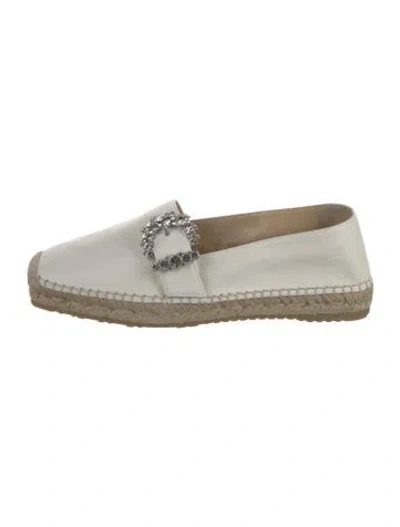 Pre-owned Jimmy Choo Leather Crystal Embellishments Espadrilles In Neutral