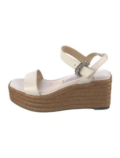 Pre-owned Jimmy Choo Leather Crystal Embellishments Espadrilles In Neutrals