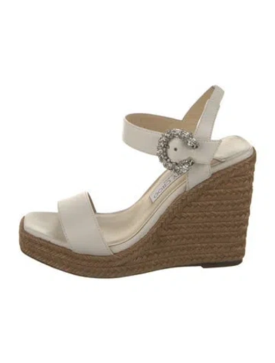 Pre-owned Jimmy Choo Leather Crystal Embellishments Espadrilles In Neutrals