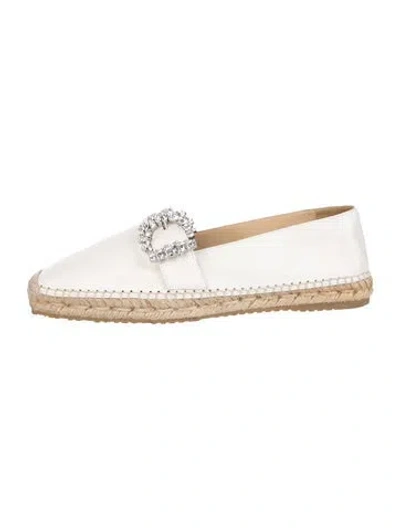 Pre-owned Jimmy Choo Leather Crystal Embellishments Espadrilles In White