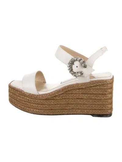 Pre-owned Jimmy Choo Leather Crystal Embellishments Espadrilles In White