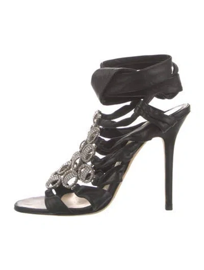 Pre-owned Jimmy Choo Leather Crystal Embellishments Gladiator Sandals In Black