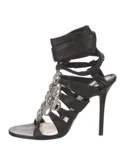 Pre-owned Jimmy Choo Leather Crystal Embellishments Gladiator Sandals In Black