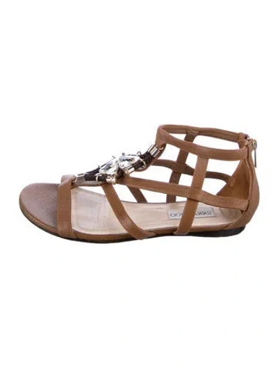 Pre-owned Jimmy Choo Leather Crystal Embellishments Gladiator Sandals In Brown