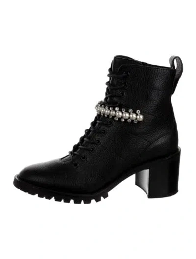 Pre-owned Jimmy Choo Leather Crystal Embellishments Lace-up Boots In Black