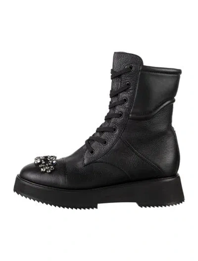 Pre-owned Jimmy Choo Leather Crystal Embellishments Lace-up Boots In Black