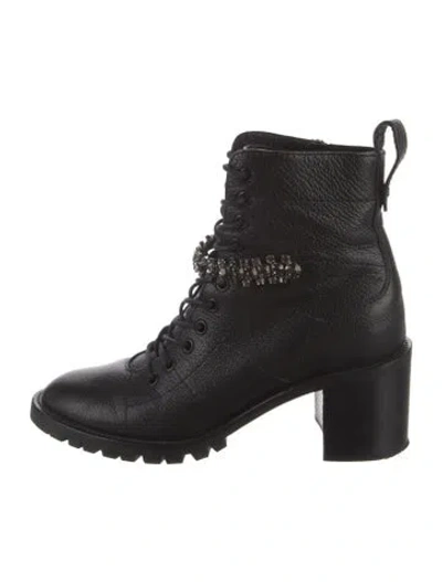 Pre-owned Jimmy Choo Leather Crystal Embellishments Lace-up Boots In Black