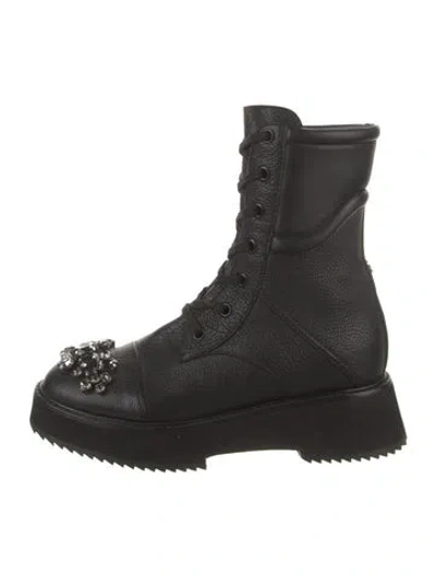 Pre-owned Jimmy Choo Leather Crystal Embellishments Lace-up Boots In Black