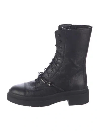 Pre-owned Jimmy Choo Leather Crystal Embellishments Lace-up Boots In Black