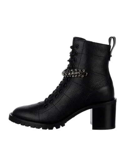 Pre-owned Jimmy Choo Leather Crystal Embellishments Lace-up Boots W/ Tags In Black