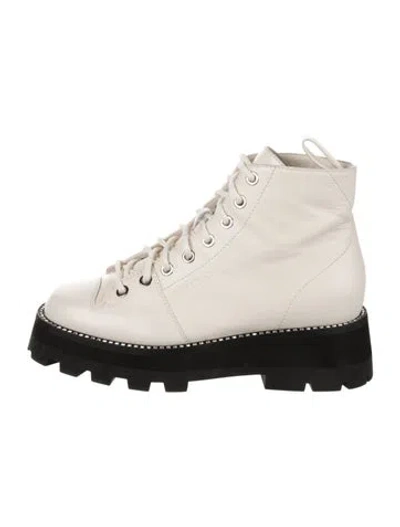 Pre-owned Jimmy Choo Leather Crystal Embellishments Lace-up Boots In White