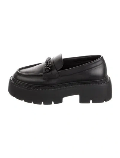 Pre-owned Jimmy Choo Leather Crystal Embellishments Loafers In Black