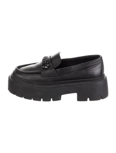 Pre-owned Jimmy Choo Leather Crystal Embellishments Loafers In Black